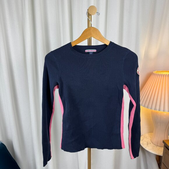 Vintage Y2K Ralph Lauren Polo Jeans Navy Rib Knit Sweater Flag Patch sz Medium - Picture 2 of 7